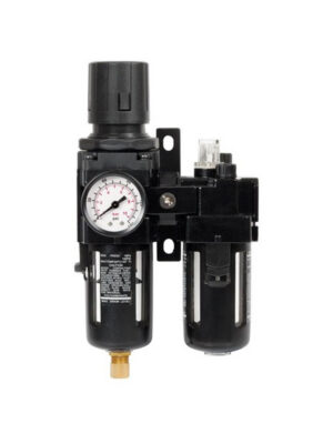 Professionele perslucht onderhoudsunit met 1/4 inch aansluiting, filter-regulator en automatische lubricator.